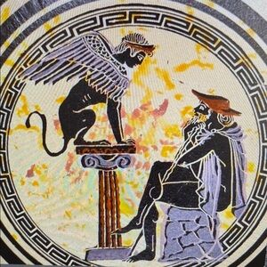 Handmade Greek Mythology Art‎ Plate Sphinx & Man Vintage Wall Decor
